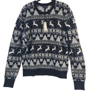 Magaschoni Women's Black & White Reindeer Fair Isle Sweater Viscose Blend Sz S